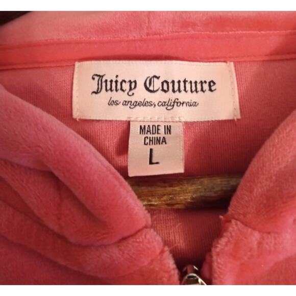 Juicy Couture Pink Velour Full Zip Up Hoodie Rhinestone Bling Y2K Jacket SZ L - Picture 5 of 9